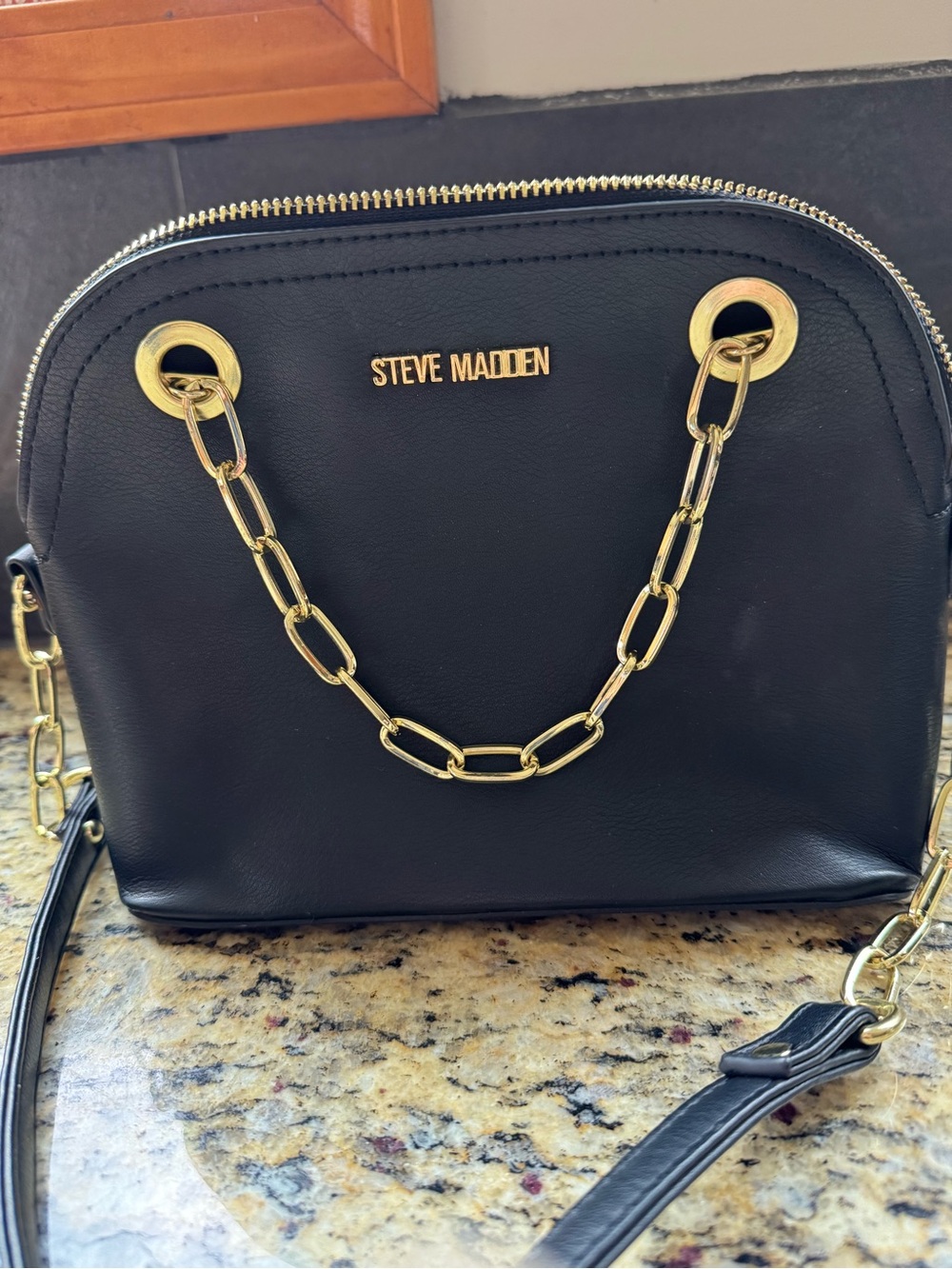 Steve Madden Black Crossbody with Gold Chain Detail